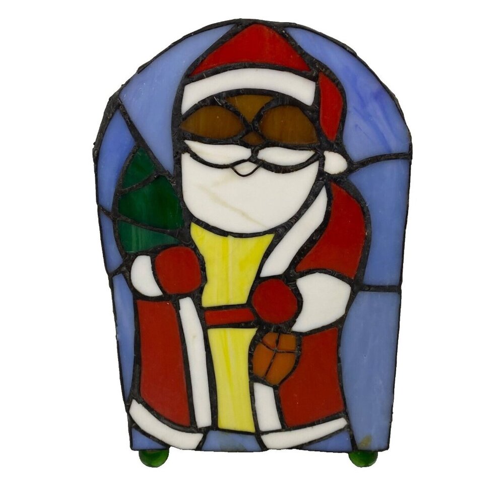 Christmas Stained Glass Santa Claus Tiffany Style Accent Lamp Style FX1-257 NOS